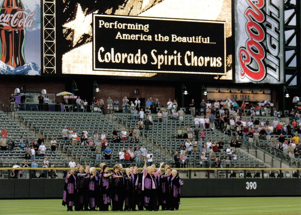 Colorado Spirit Chorus performs at Coors Stadium for the Colorado Rockies